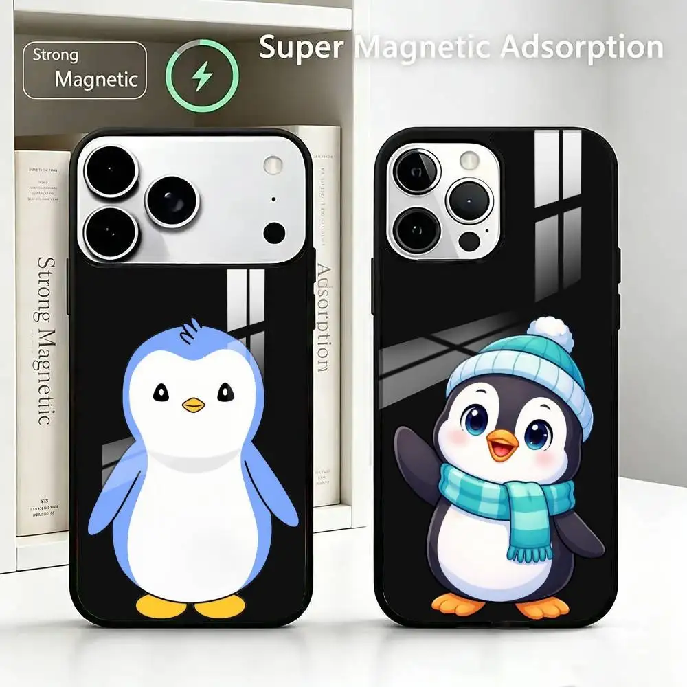 Фото Милый чехол для телефона с пухлым пингвином для iPhone 17/16/15/14/13 ProMax Plus AIR, противоударный, роскошный, глянцевый, с текстурой стекла и принтом №1