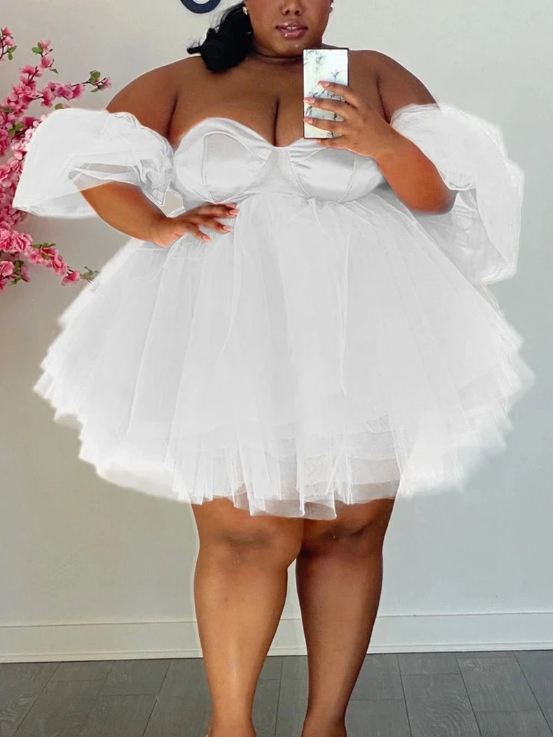 Plus Size 5XL Dresses Sexy Strapless Tulle African Gowns Outfits for Ladies Evening Birthday Party Drop Shipping 2022 Summer New