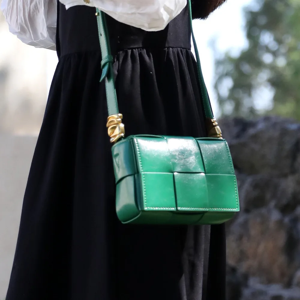 

Genuine Leather Women Woven bag MINI Square Bag Luxury Box bag Real Leather Shoulder Crossbody Bag
