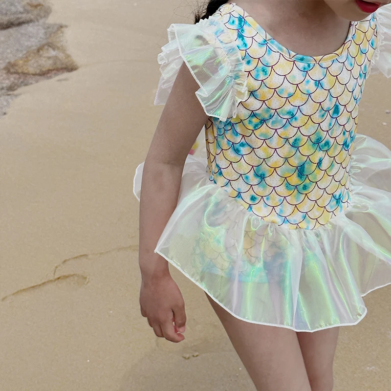 

Летняя Детская Цельный купальник с радужными блестками, купальный костюм, детский купальник для девочек, купальник для малышей, 2 шт., пляжная одежда