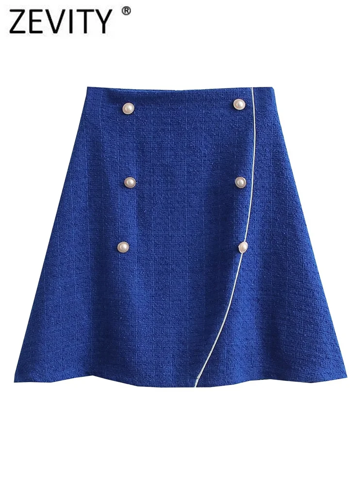 

Zevity Женская мода жемчужная двубортная дизайнерская трапециевидная шерстяная юбка женские юбки шикарные женские мини-платья на молнии QUN2812