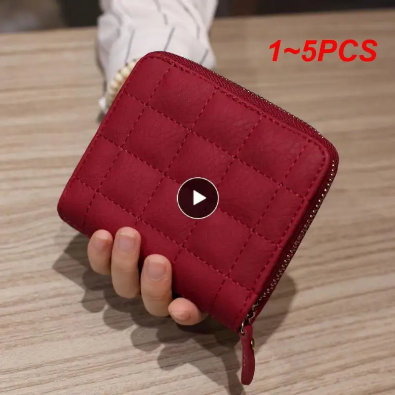 

1~5PCS Women Fashion Small Zipper Wallet with Coin Purse PU Leather Plaid Purses Ladies Cute Mini Korean Version Small Card Pack