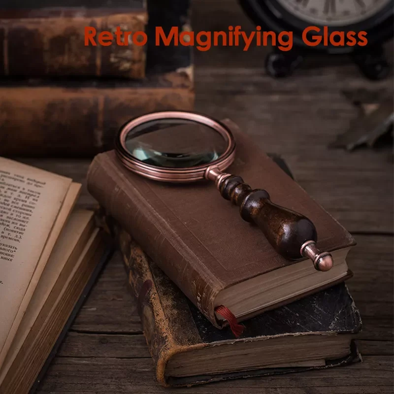 

Retro 10X Magnifying Glass Wooden Handheld Magnifier Optical Magnifying Glass for Reading Repair Work Ornaments Photography Prop
