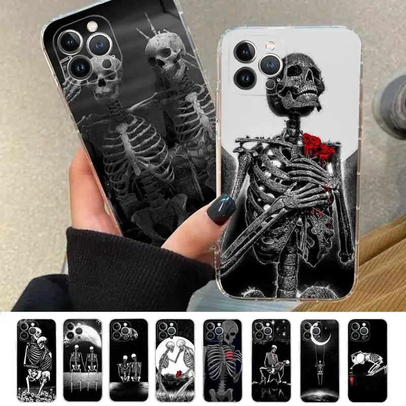 

FHNBLJ Skull Love married in love Phone Case For iPhone 11 12 13 14 Mini Pro Max XR X XS TPU Clear Case For 8 7 6 Plus SE 2020