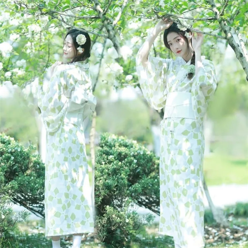 

Women's Yukata Traditional Kimono With White Obi Oriental Haori Long Bathrobe Photography Stage Performance Cosplay Costumes