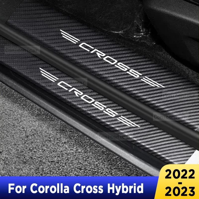 

For Corolla Cross Hybrid 2022 Auto Tailgate Guard Door Sill Pedal Carbon Fibre Texture Accessories Leather Styling Car Sticker