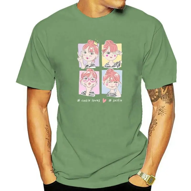 

2022 Fashion Leisure Kawaii Selfie Slogan With Cartoon Girl T-shirt Harajuku Streetwear Cotton Graphics Tshirt Brands Tee Tops