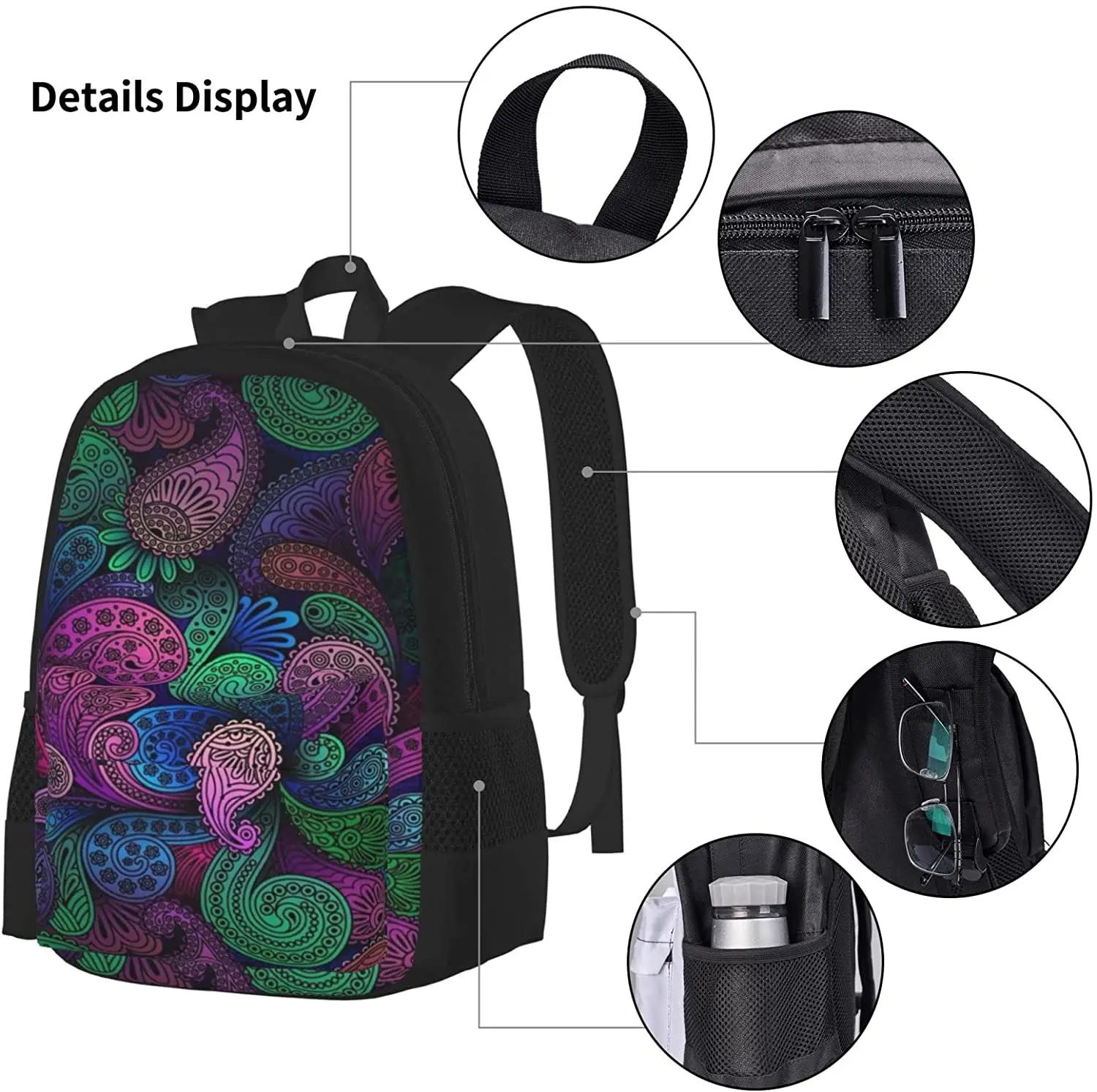 Kids School Backpack Paisley Print Pink Schoolbag Travel Bag Casual Daypack Lunch Bag Pencil Case for Boys Teens Girls 3pcs Sets