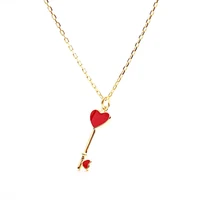sterling silver necklace female key heart shape red enamel drop glue plated 18 gold pendant collarbone chain gift jewelry