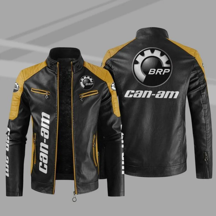 Vintage Can-Am motorcycle Logo PU Leather Jacket Men Motorcycle Coat Mens Biker Clothes Autumn Winter Coats Size 5XL