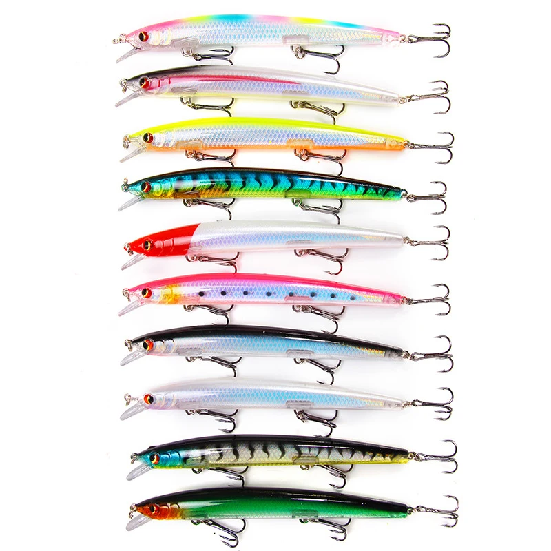 Best Selling 10pcs 130mm 15.4g Big Long Fish Minnow Sea Fishing Lure Bait 3D Eyes Strong Hooks Lures for Sea Fishing