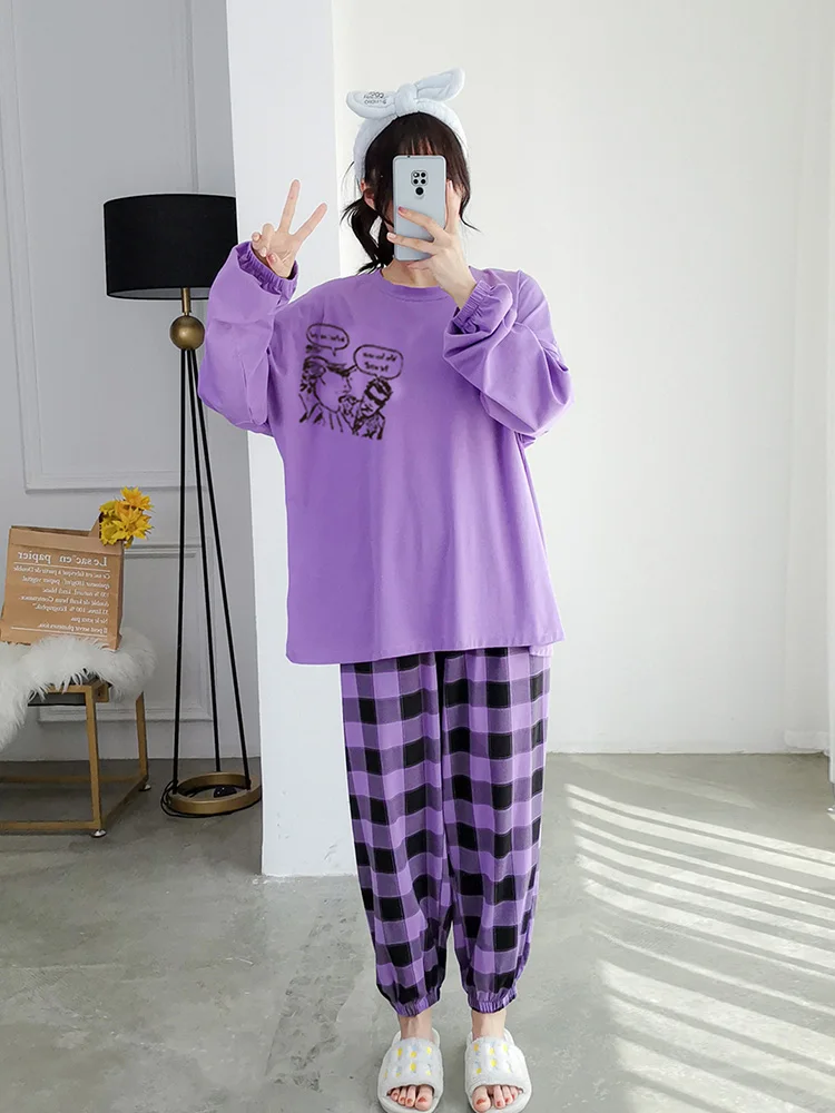 Женские пижамы больших размеров Chubby Girl весна и осень комплект из чистого хлопка