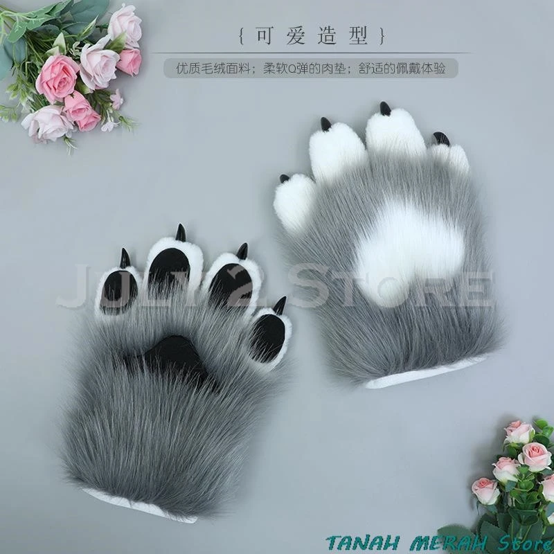 Перчатки с пушистыми лапами костюмы для косплея меховой костюм котом и кроликом