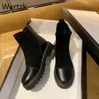Женские кожаные ботинки челси на низком блочном каблуке, повседневные ботинки из искусственной кожи, 2020