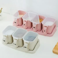 high quality 4 grid seasoning box set spice salt sugar jars pepper condiment storage container with small spoon