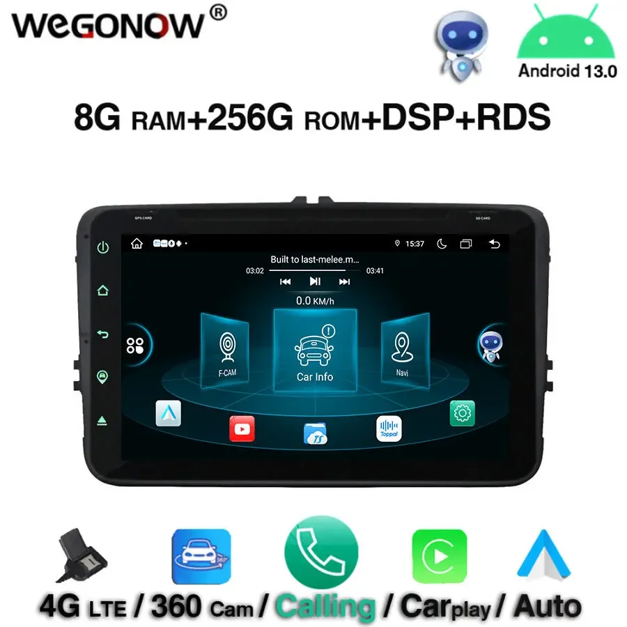 

360 DSP Carplay Android 13.0 8GB RAM 256GB ROM Eight 8 Core Car DVD Player GPS Map RDS Radio wifi Bluetooth 5.0 for Volkswagen