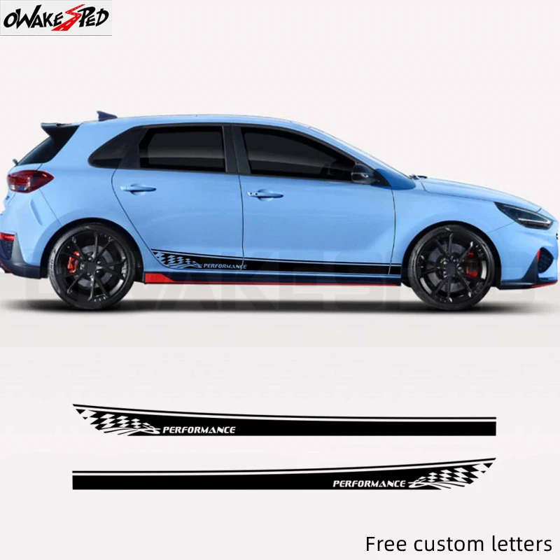 Фото 2 шт. для Hyundai i30 i30n: наклейка на боковую дверь автомобиля, светоотражающая, спортивная, с графическим рисунком клетчатого флага, аксессуар. №1