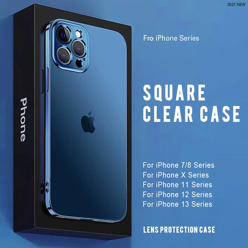 

Роскошный квадратный Прозрачный Силиконовый противоударный чехол для телефона iPhone 11 12 13 Pro Max Mini X Xs XR 7 8 Plus SE 2020 Обложка с покрытием