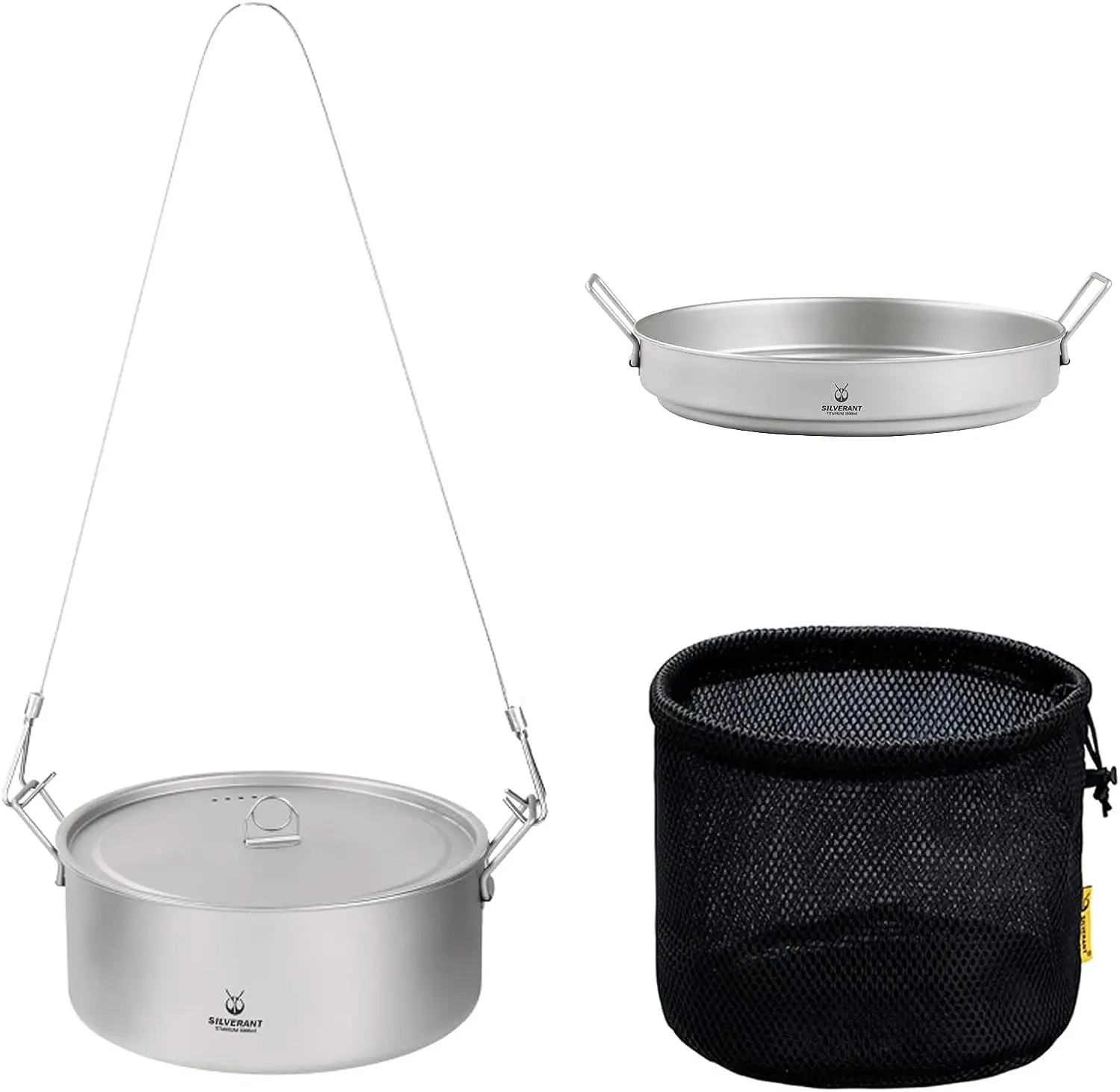 

Ultralight Large 2-Piece Pot & Pan Camping Cookware Set, Lightweight Camping Pot Mug with Hanger/Retractable Handles and M