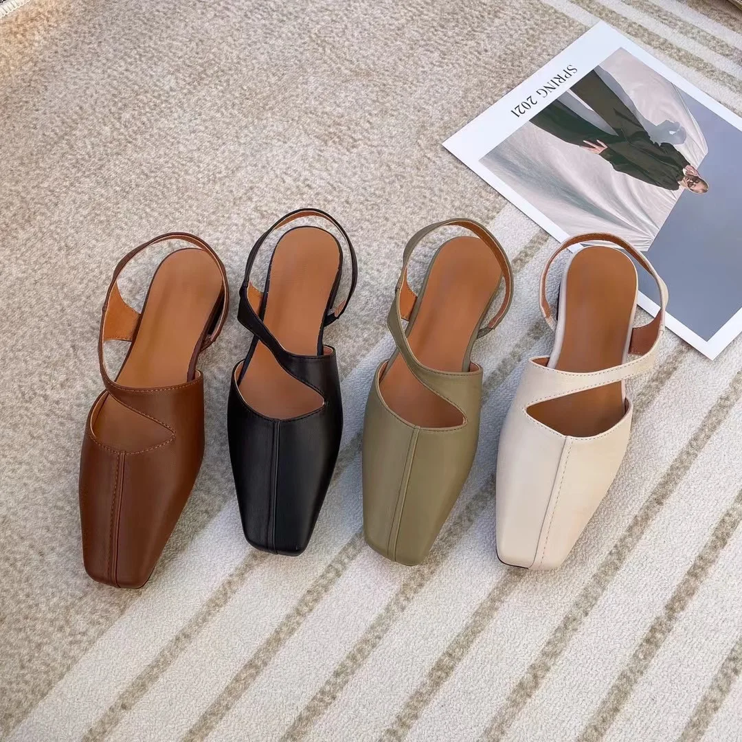 

Bailamos SummerWomen Flats Low Heel Shoes Square Toe Dress Sandals Back Strap Buckle Casual Shallow Mules Zapatos Mujer