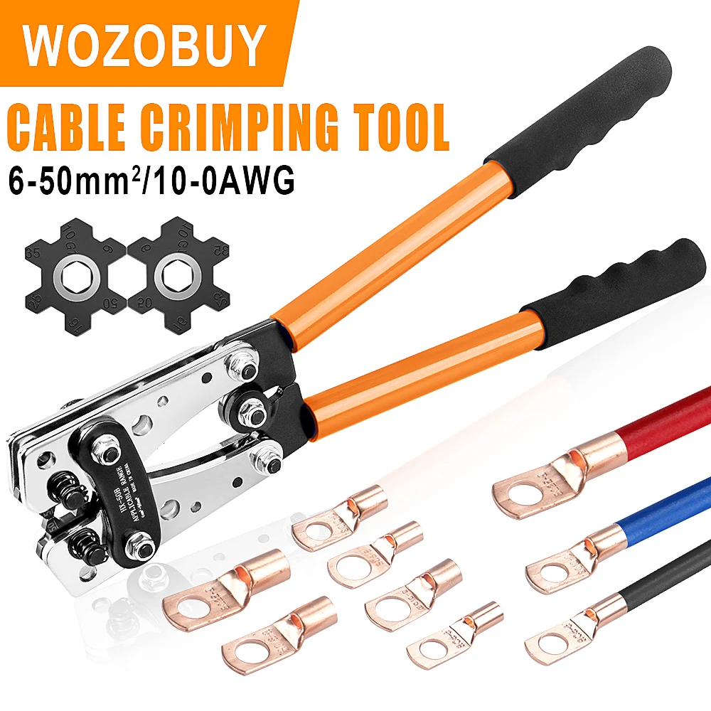 

WOZOBUY Crimping Pliers 6-50mm²/AWG 10-1/0 Tube Terminal Crimper Hex Crimp Tool Battery Cable Lug Cable Hand Tools HX-50B