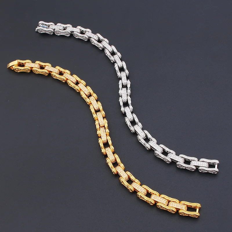 

Europe America Luxury Street Hip Hop Style Men Women Lady Inlay Czech Zircon Cuba Motorcycle Chain Bracelet Shine-wto