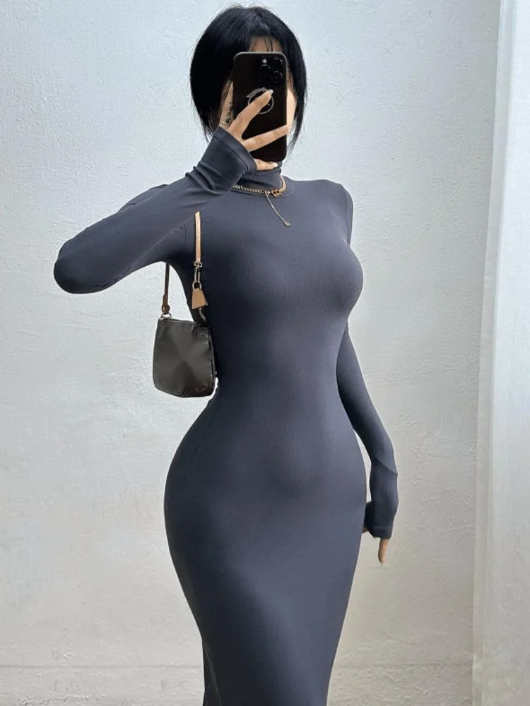 

Женское облегающее платье с длинным рукавом, с высоким воротом