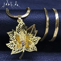 exquisite hollow 3d maple leaf copper necklace gold color stainless steel choker necklaces clavicle snake chain jewelry n4158s05