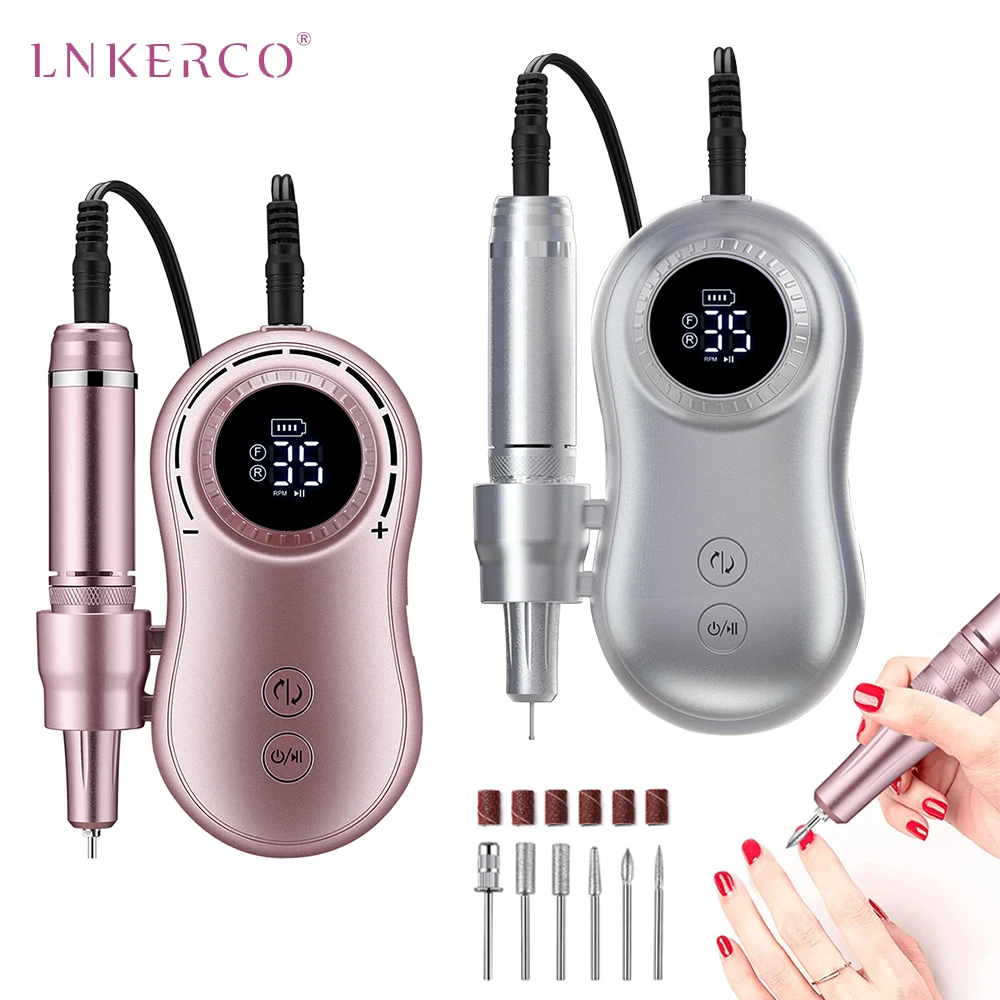 Lnkerco 35000RPM Nail Drill Machine LCD Display Rechargeable Nail Master For Manicure Portable Nail Drill Milling Machine Tools