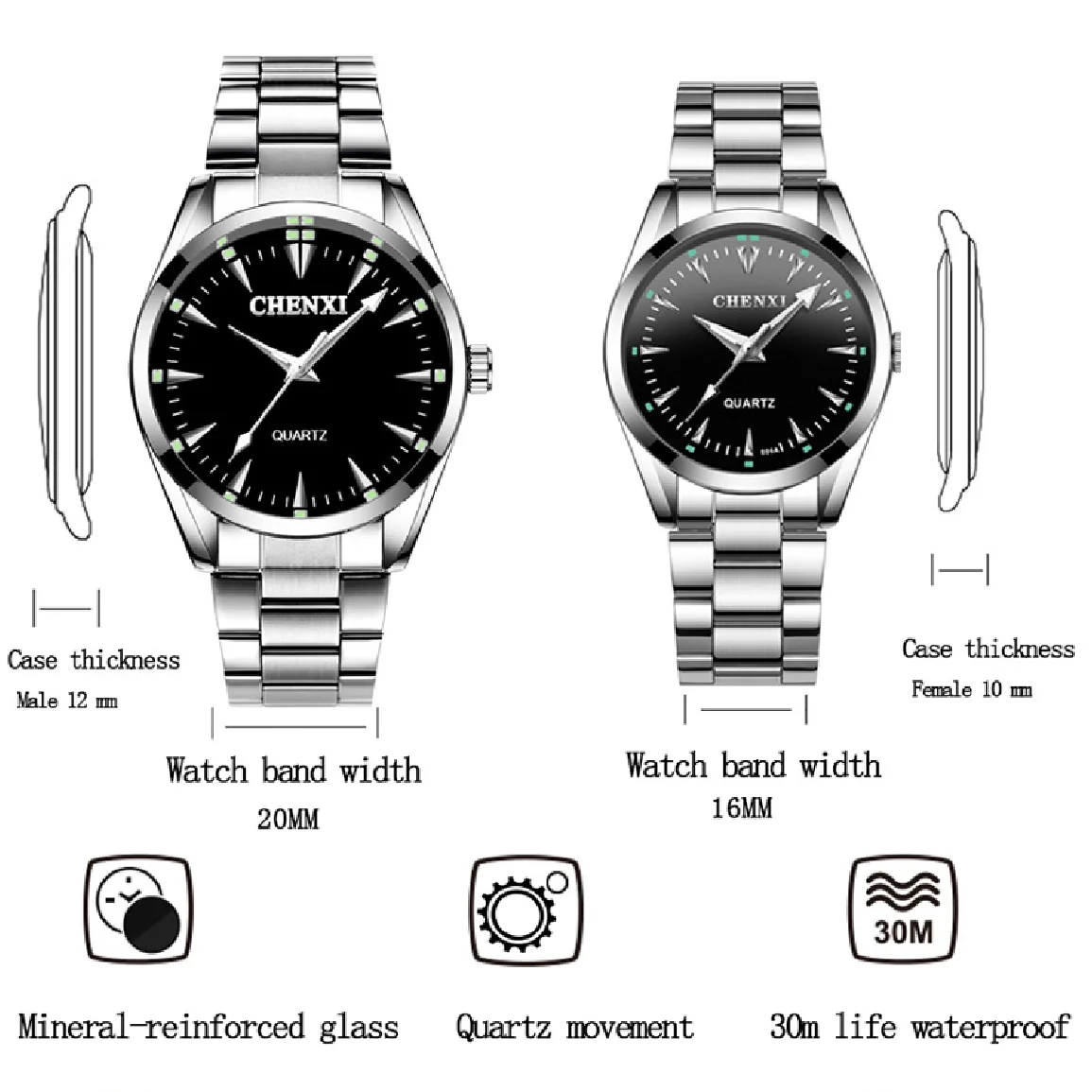 Mens Watches CHENXI Brand Stainless Steel Luxury Watch Men Top Brand Quartz Waterproof Clock Fashion Casual Male Wristwatch enlarge