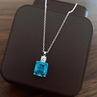 new exquisite fashion silver plated synthetic sea blue paraiba tourmaline pendant necklace for women elegant high end jewelry