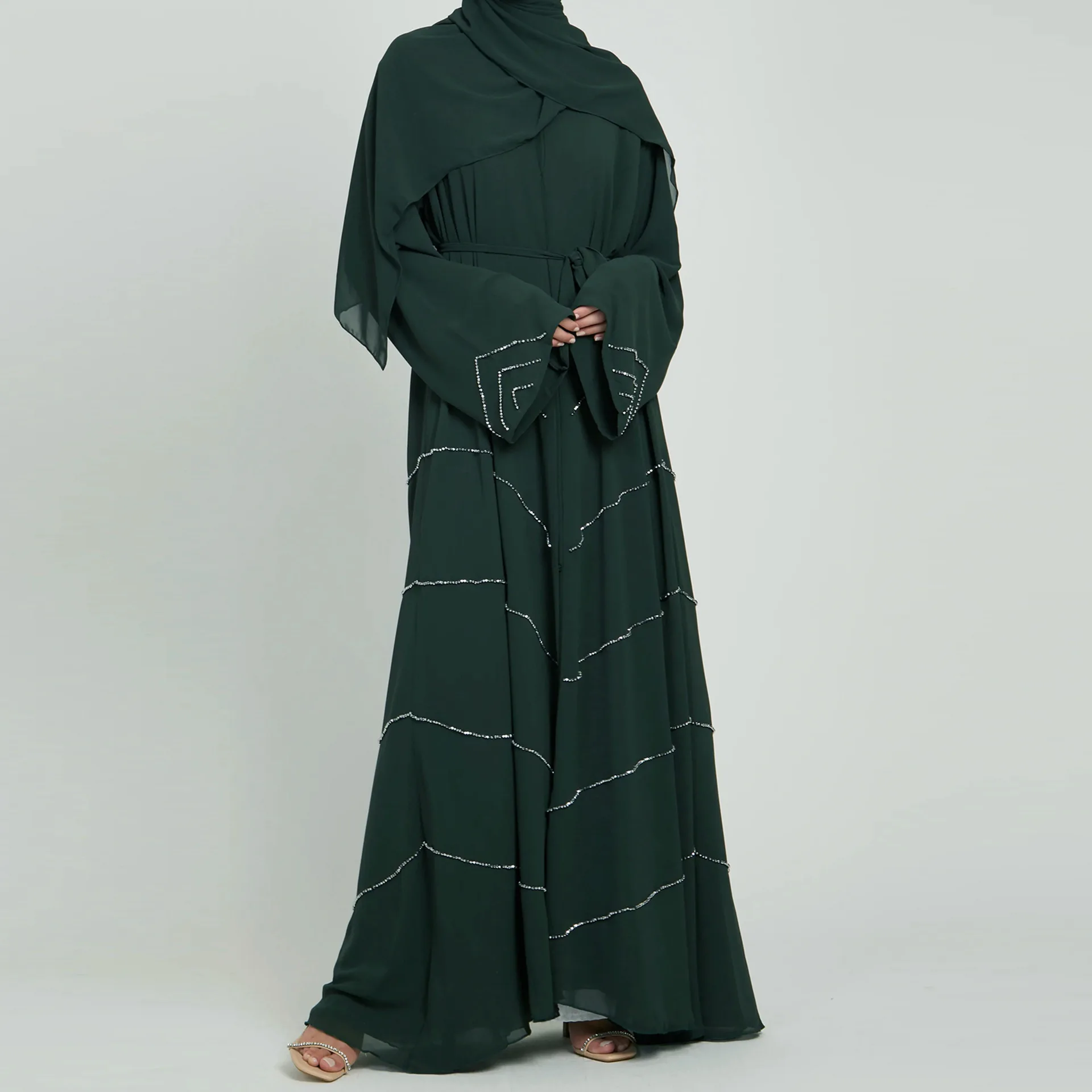 

Beading Open Abaya Muslim Woman Kimono Ramadan Mubarak Outfits Dubai Turkish Modest Hijab Dress Islamic Clothing Kaftan Party