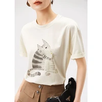 80 cotton 20 silk luxury high quality summer 2022 t shirt for women casual tops tees animal o neck tops for women