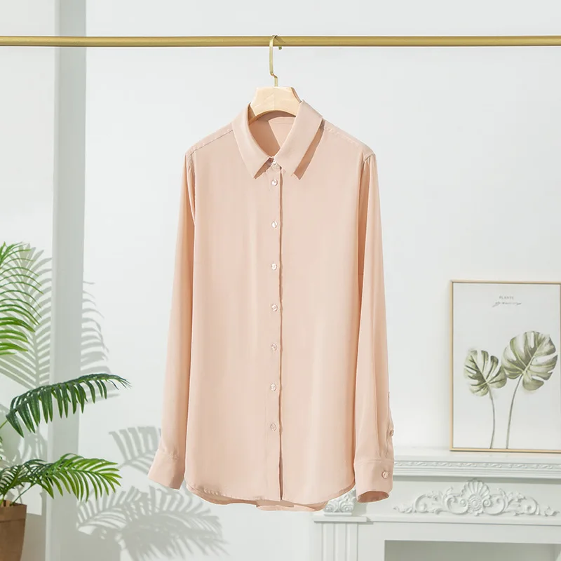 BirdTree элегантная рубашка из 100% натурального шелка женская однотонная блузка с