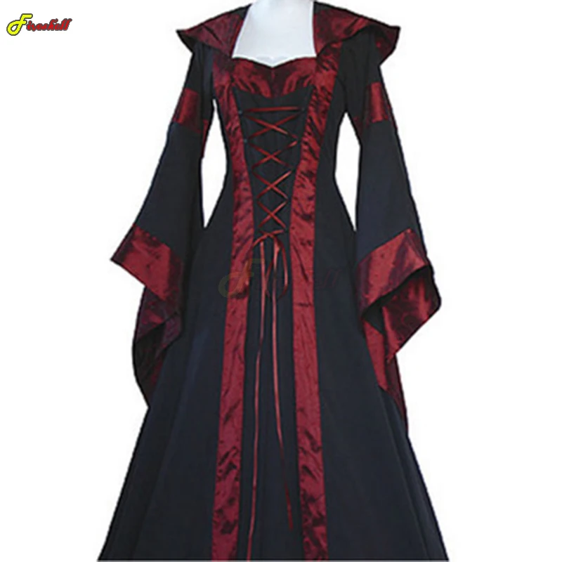 

Women Medeival Gothic Punk Hoodies Costume Bandage Dress Halloween Noble Palace Bell Long Sleeve Victorian Dresses Vestidos