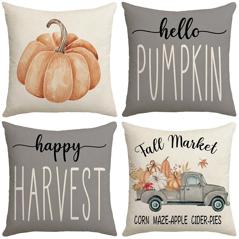 

Pillowcases 45x45 cm 2023 Thanksgiving Decoration Pillow Case Pumpkin Car Gray Cushion Cover Home Decorative Throw Pillow Cover