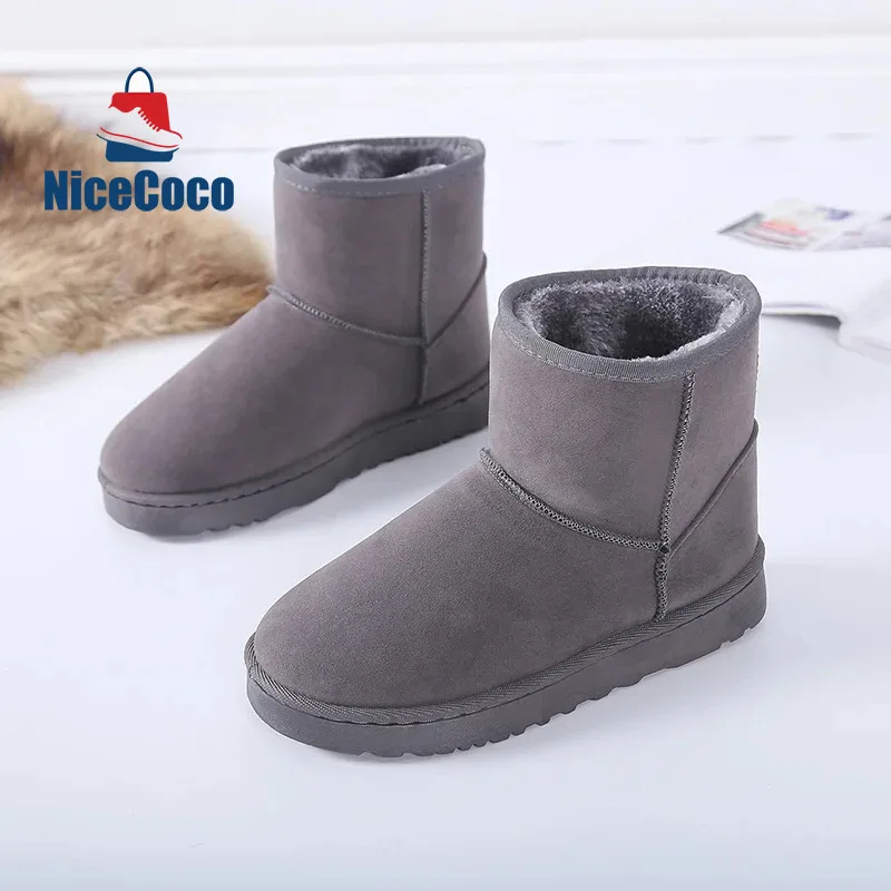 

Женские зимние ботинки, зимняя короткая плюшевая теплая женская обувь, замшевые Нескользящие ботинки с круглым носком на плоской подошве, большие размеры, с хлопковой подкладкой, 1018