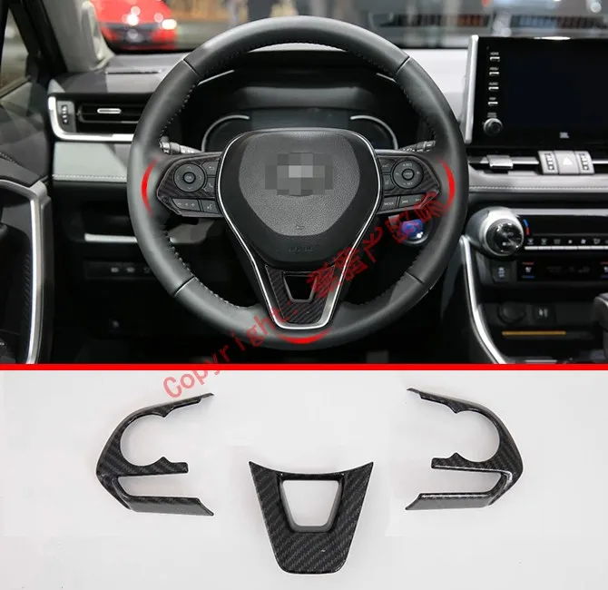 

Стильная внутренняя отделка рулевого колеса из углеродного волокна, чехол для Toyota Rav4 2019 2020, автомобильные аксессуары, наклейки W4