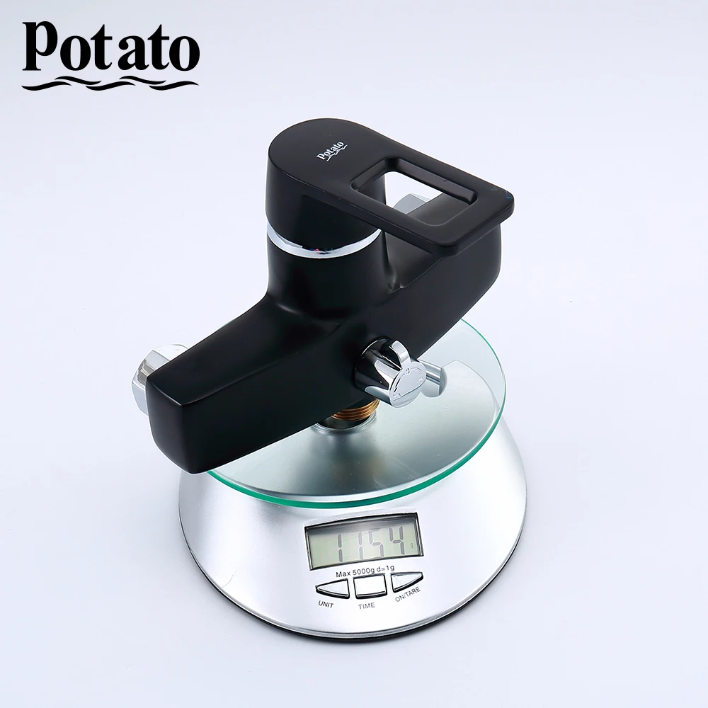 potato bathroom shower faucet set black or white one handle cold and hot water wall mounted bathtub faucet shower head p2230 free global shipping