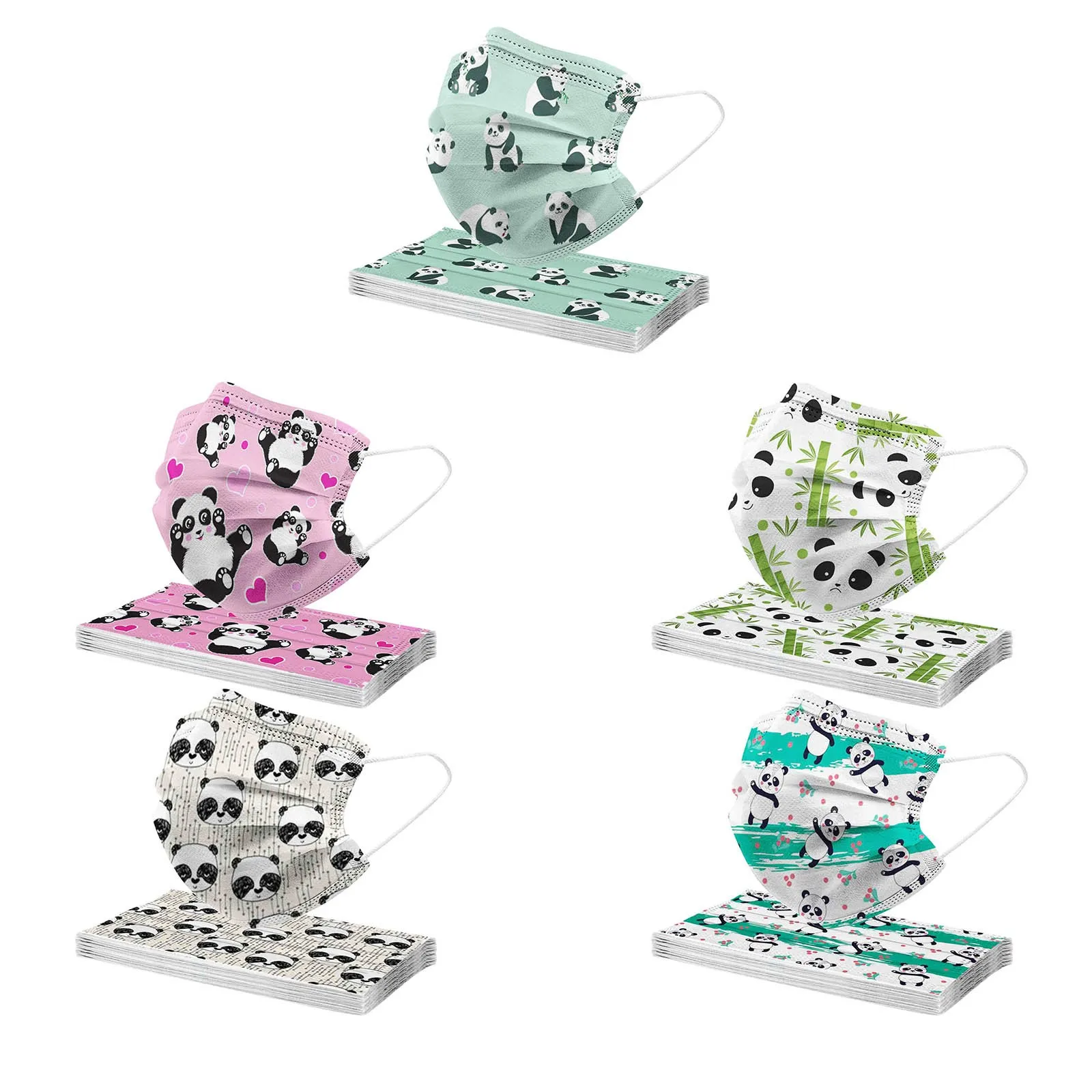 

50pcs Adults Bamboo Cute Panda Kawai Lovely Protective Sport Outdoor Cartoon Prints 3 Layer Disposable Masks Cosplay Mouth Caps