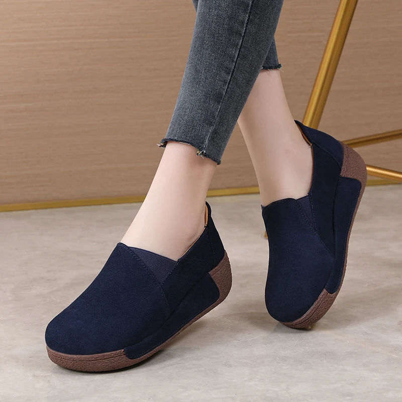 

Suede Leather Women's Casual Shoes Wedge Sneakers Slip on Ladies Moccasins Designer Platform Loafers for Women Chaussures Femme