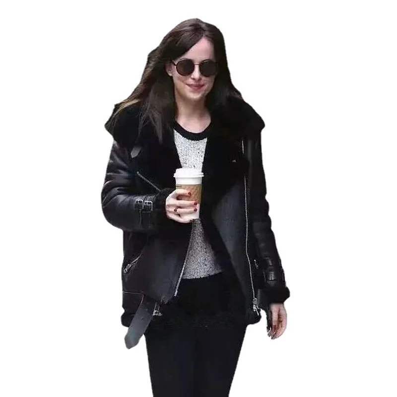 Women's Coat Plush Thickened Fur Coat 2022 New Autumn Winter Locomotive Lamb Fur Grass Loose Coat Leather Black Jacket Female