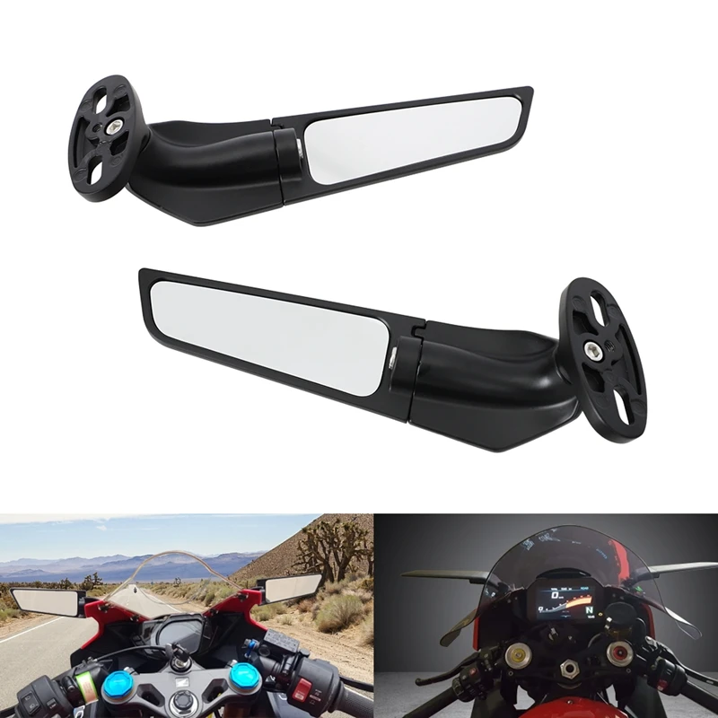 

Modified Rearview Mirrors Wind Wing Adjustable Rotating Side Mirror For Kawasaki ZX6R ZX10R ZX12R Ninja 250 300 400 650 H2 H4