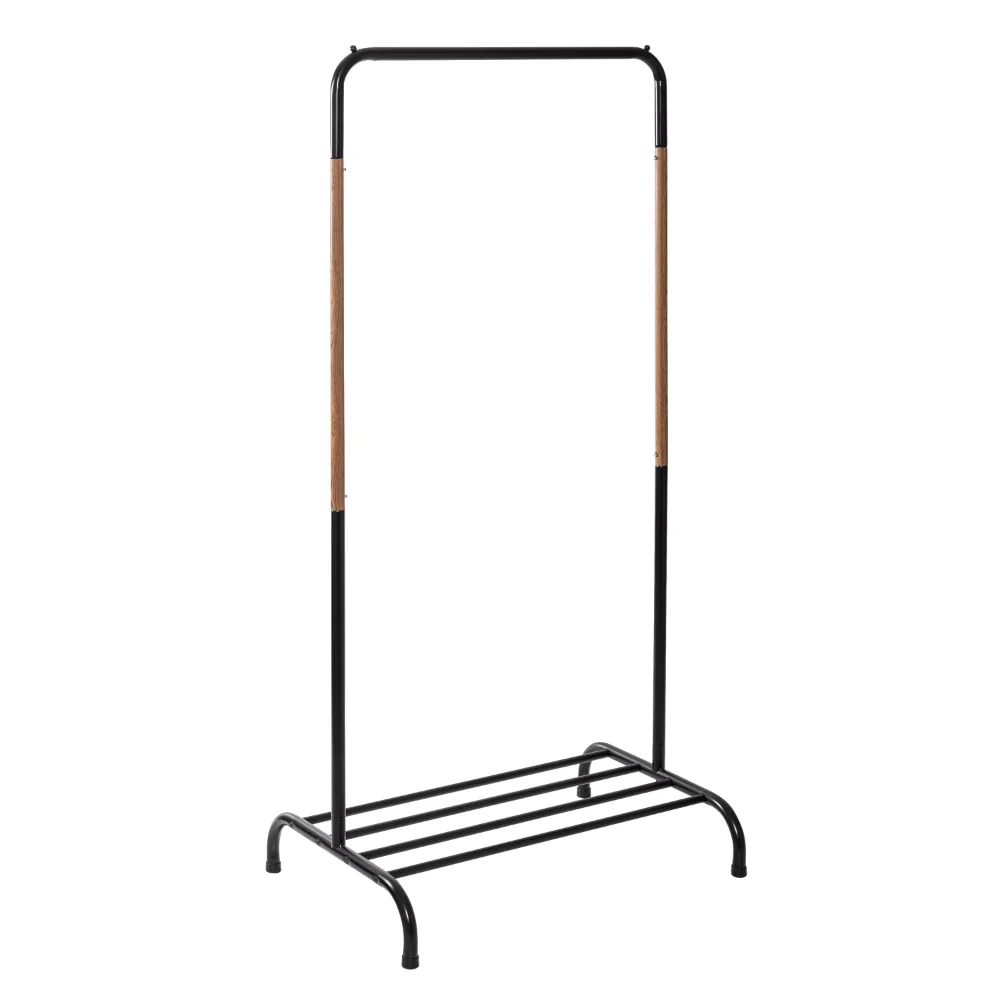 

Single Garment Rack with Shoe Shelf and Hanging Bar for Clothes, Black/Natural