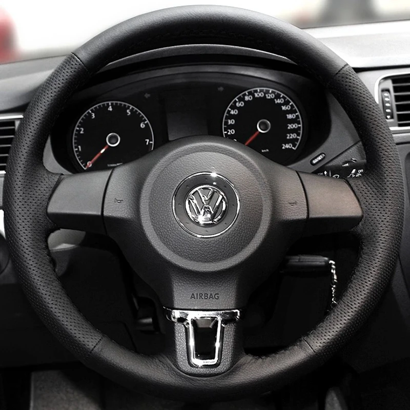 

Custom Car Steering Wheel Braid Cover Genuine Leather 100% Fit For Volkswagen Golf 6 Mk6 Polo MK5 2010-2013 Car Accessories