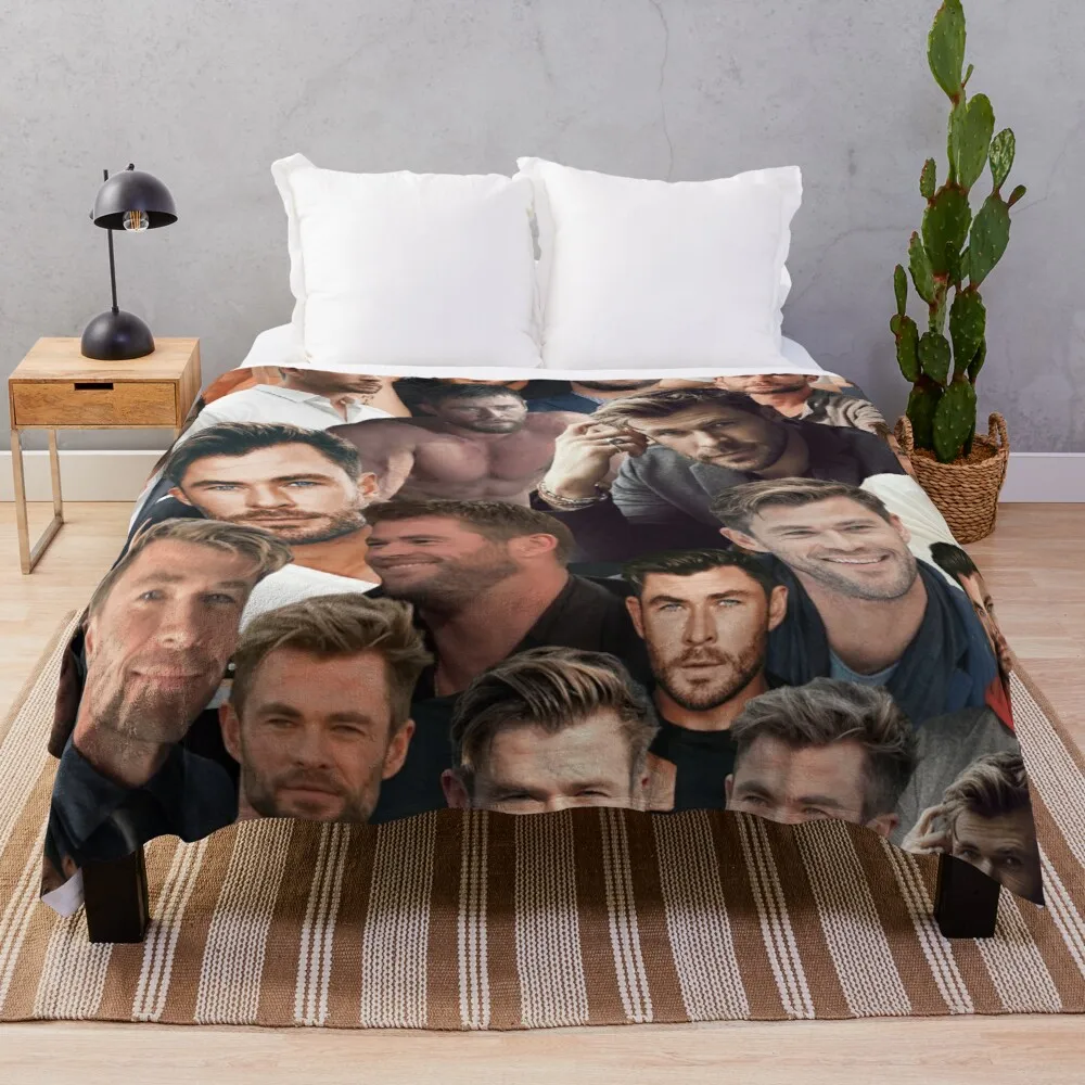 Chris Hemsworth photo collageThrow Blanket blanket stitch blanket