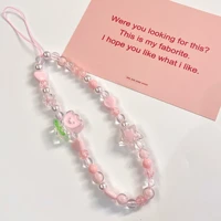 new pink tulip girl beaded mobile phone chain mobile phone case accessories lanyard bag pendant original key chain