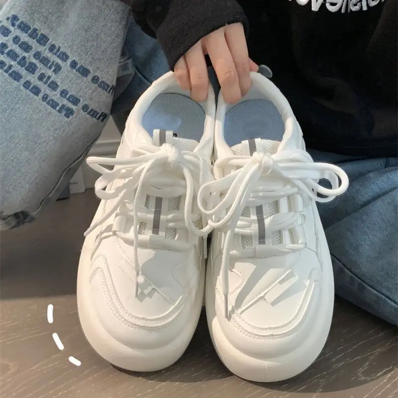 SHANPA Kawaii Rabbit Ears Decorative White Shoes Korean Fashion 2022 Autumn New All-match Student Casual Cute Platform Shoes