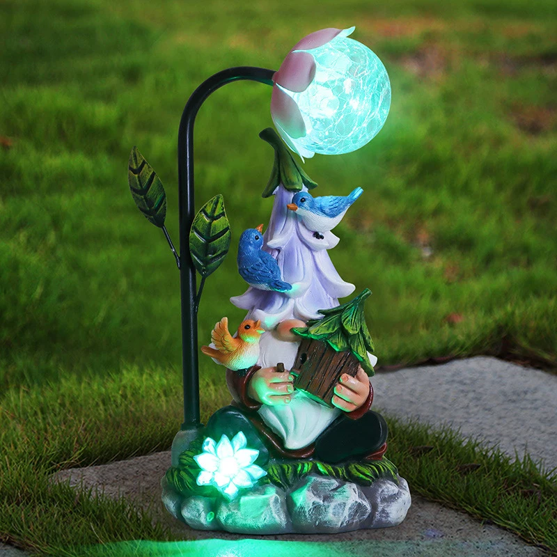 Garden Solar Glowing Gnomes Statue Decor Resin Gnome Figurines LED Lights Decoration For Outdoor Patio Balcony Ornament Gift