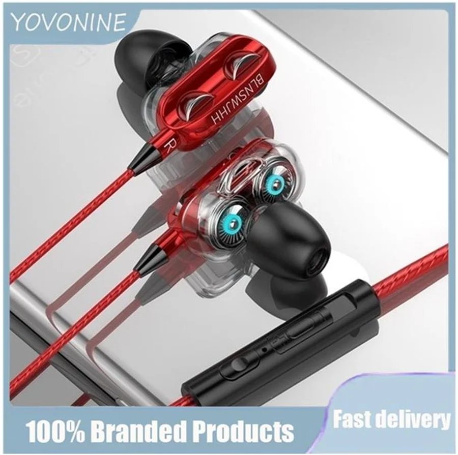 

YOVONINE Portable Sport Earphone Wired Super Bass With Built-in Microphone 3.5mm In-Ear Wired Earphone Hands Free For Smartphone
